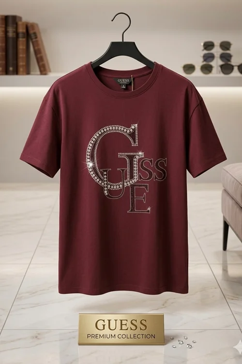 تیشرت نگین کریستالی طرح Guess