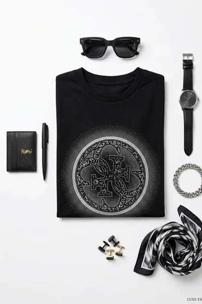 تیشرت طرح Guess دایره ای مشکی