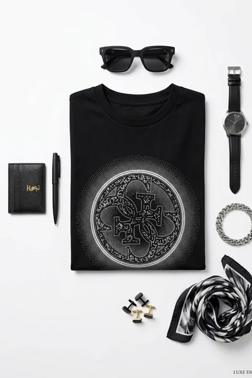 تیشرت طرح Guess دایره ای مشکی