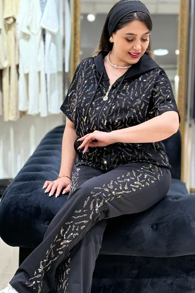 سوییشرت شلوار تابستانه مشکی نقره ای CH