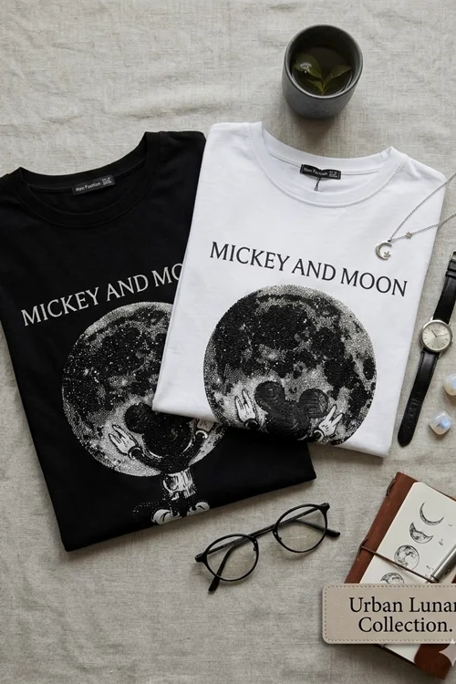 تیشرت طرح Mickey and moon