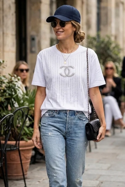 تیشرت نگین خطی طرح Chanel